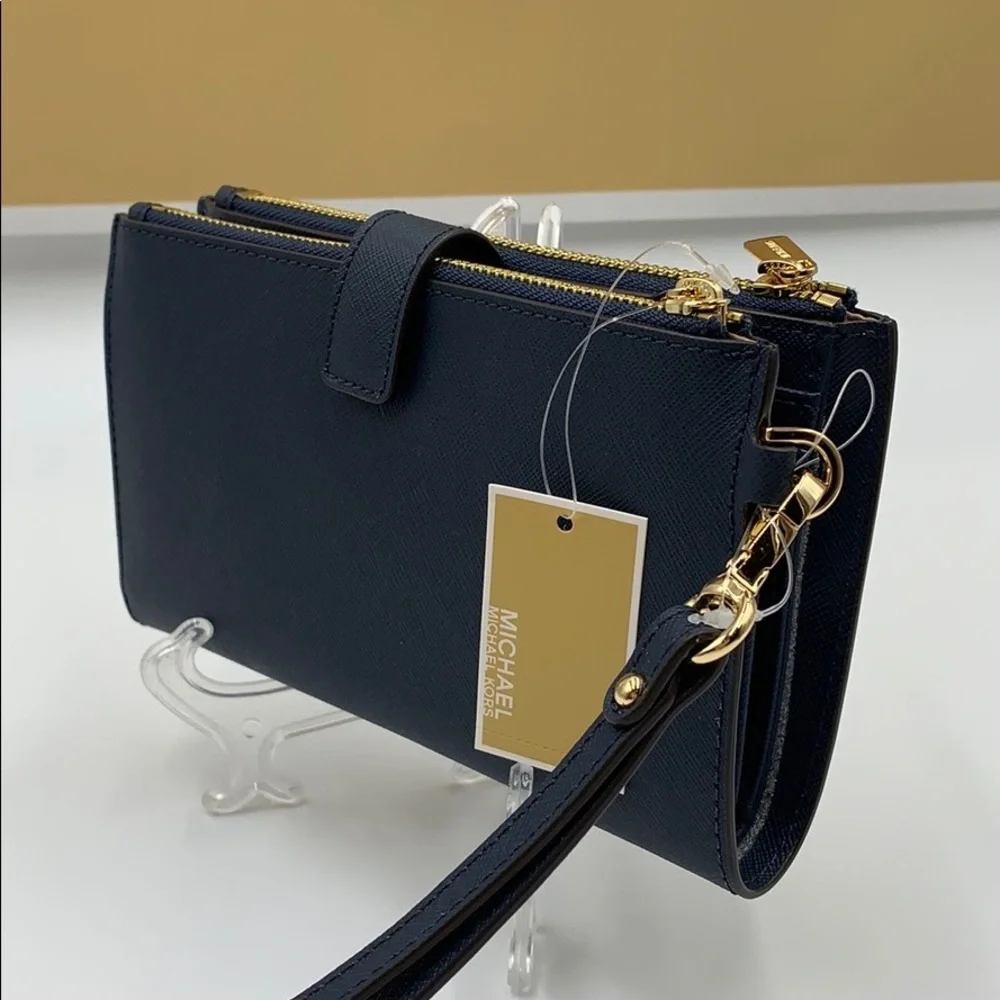 MICHAEL KORS LG DOUBLE ZIP WRISTLET NAVY